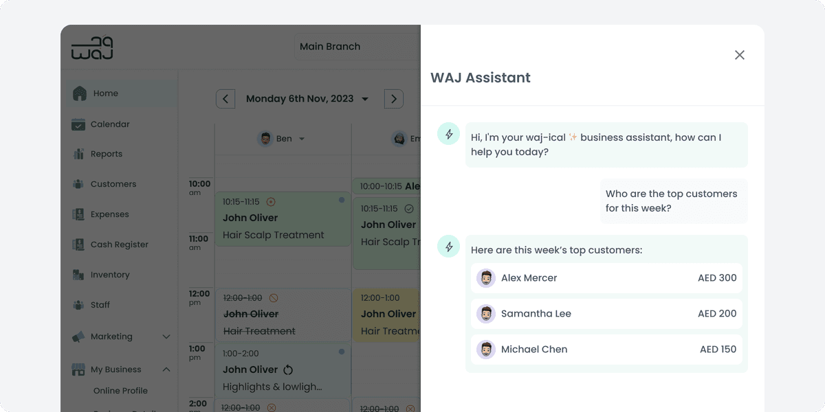 مساعد ذكي بالذكاء الاصطناعي لإدارة صالونك