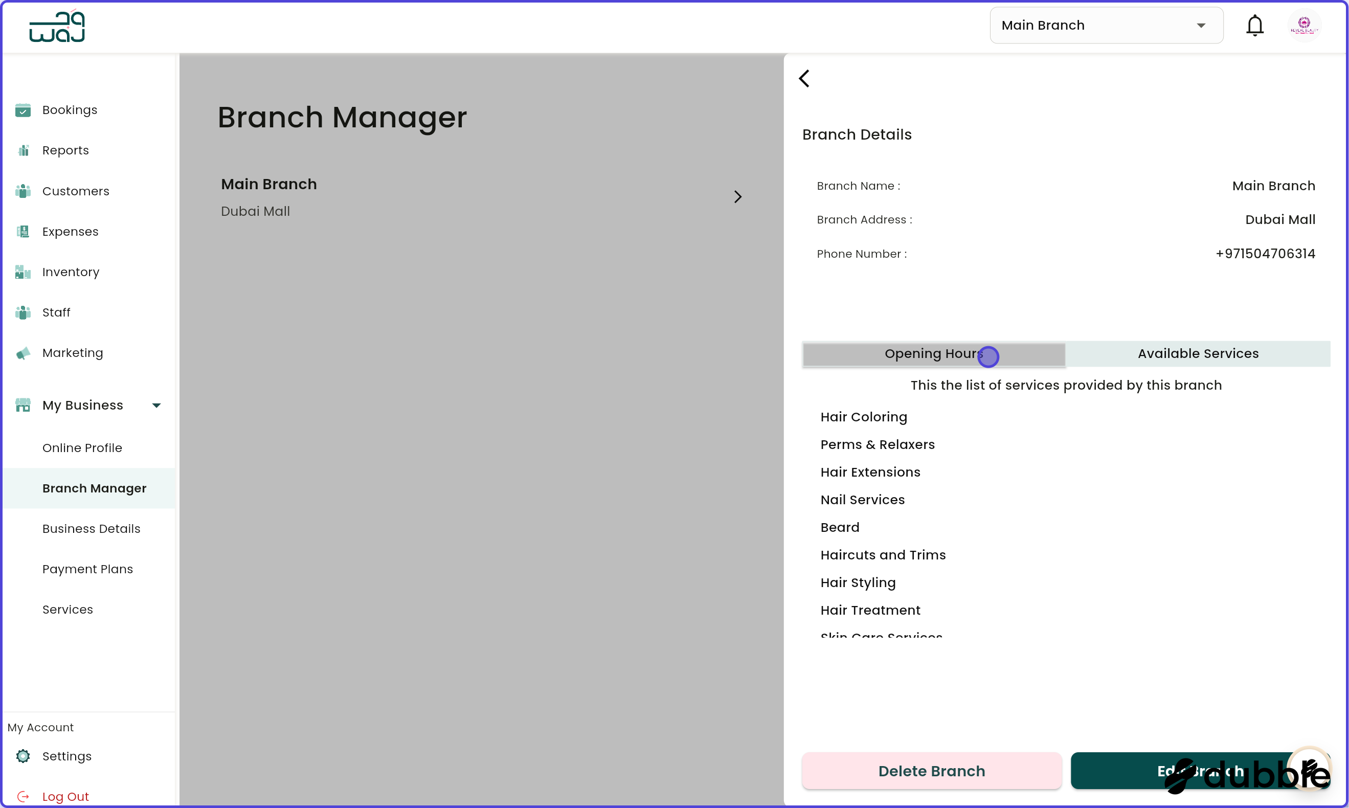 Branch manager manage branch screenshot