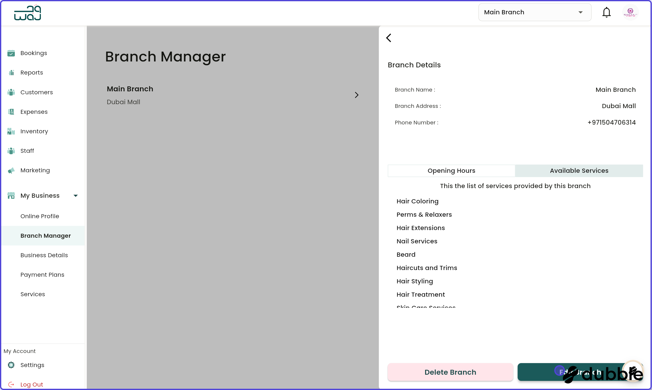 Branch manager manage branch screenshot