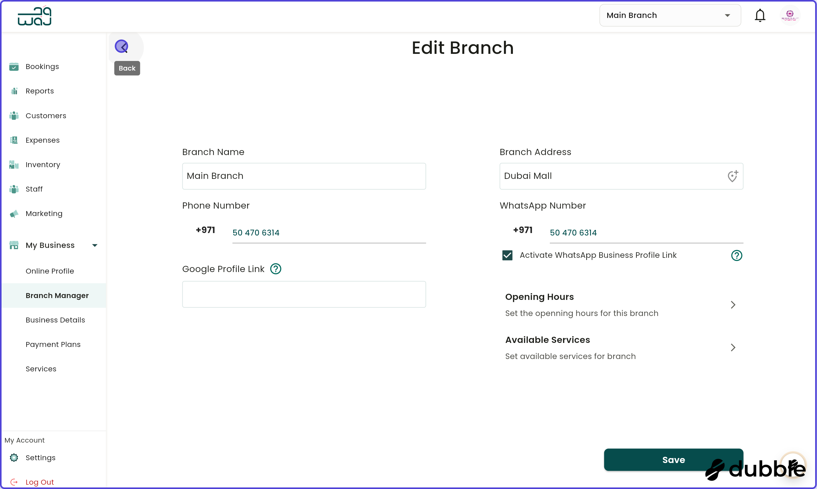 Branch manager manage branch screenshot