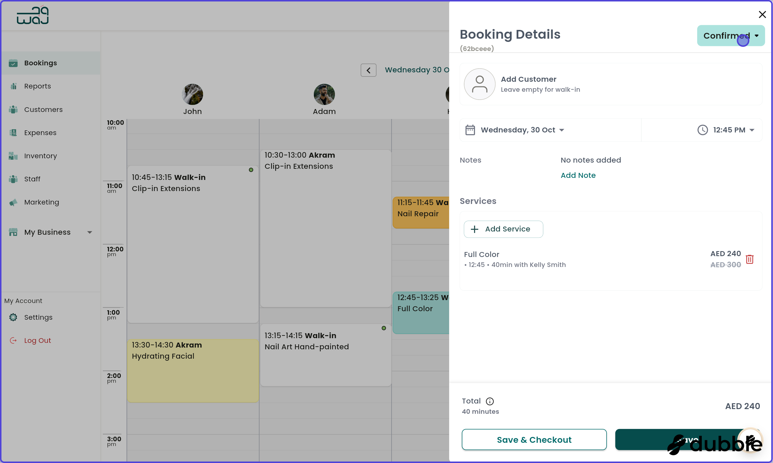 Calendar and bookings cancelling booking screenshot