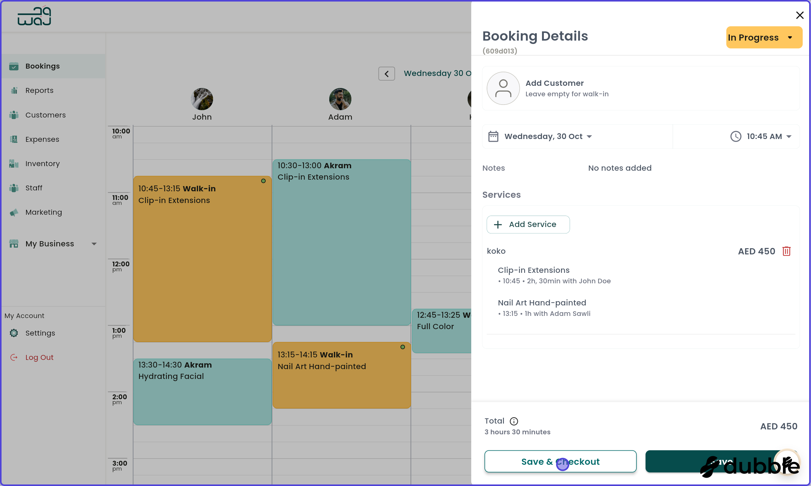 Calendar and bookings checkout booking screenshot