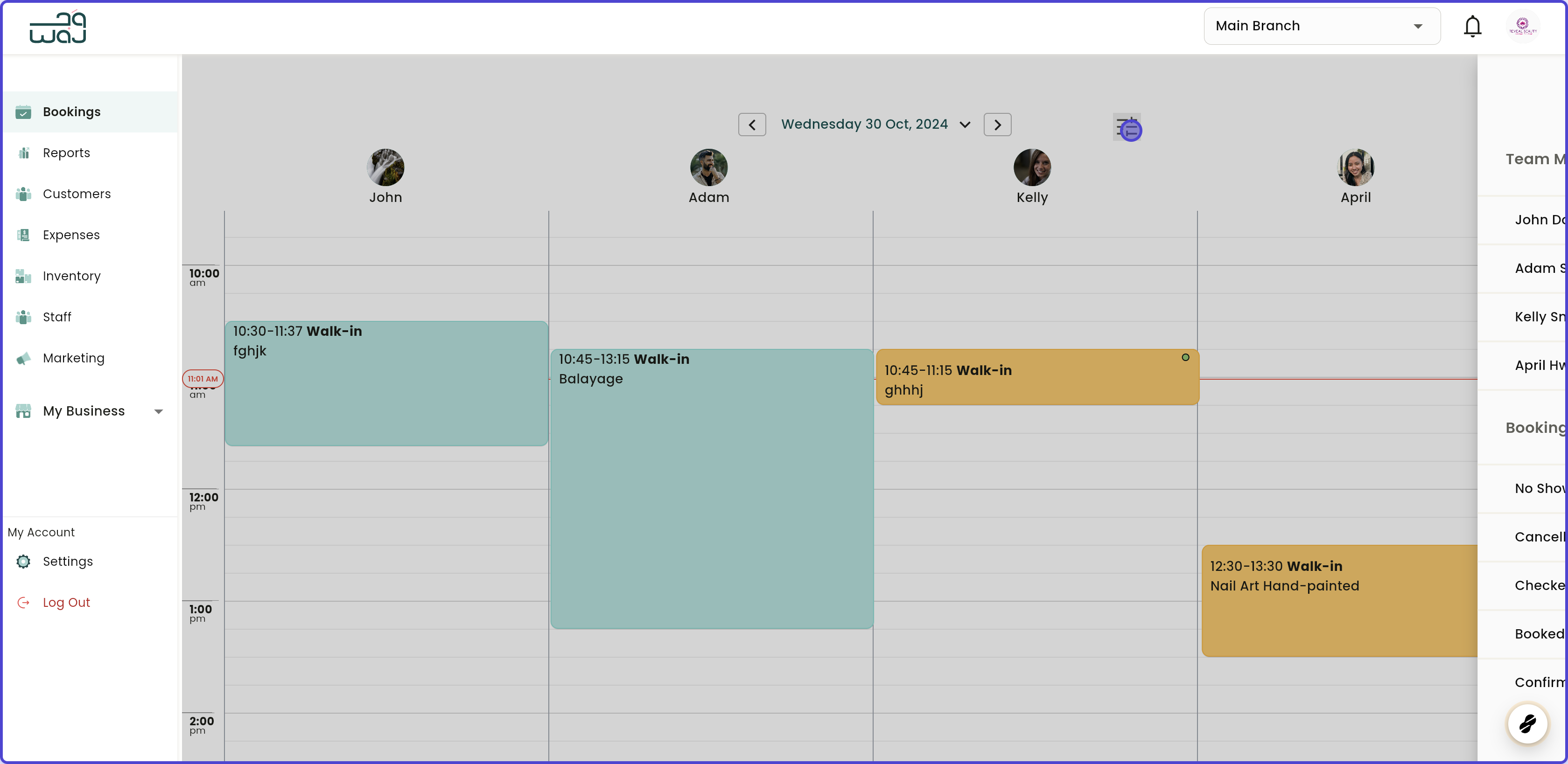 Calendar and bookings filtering bookings screenshot