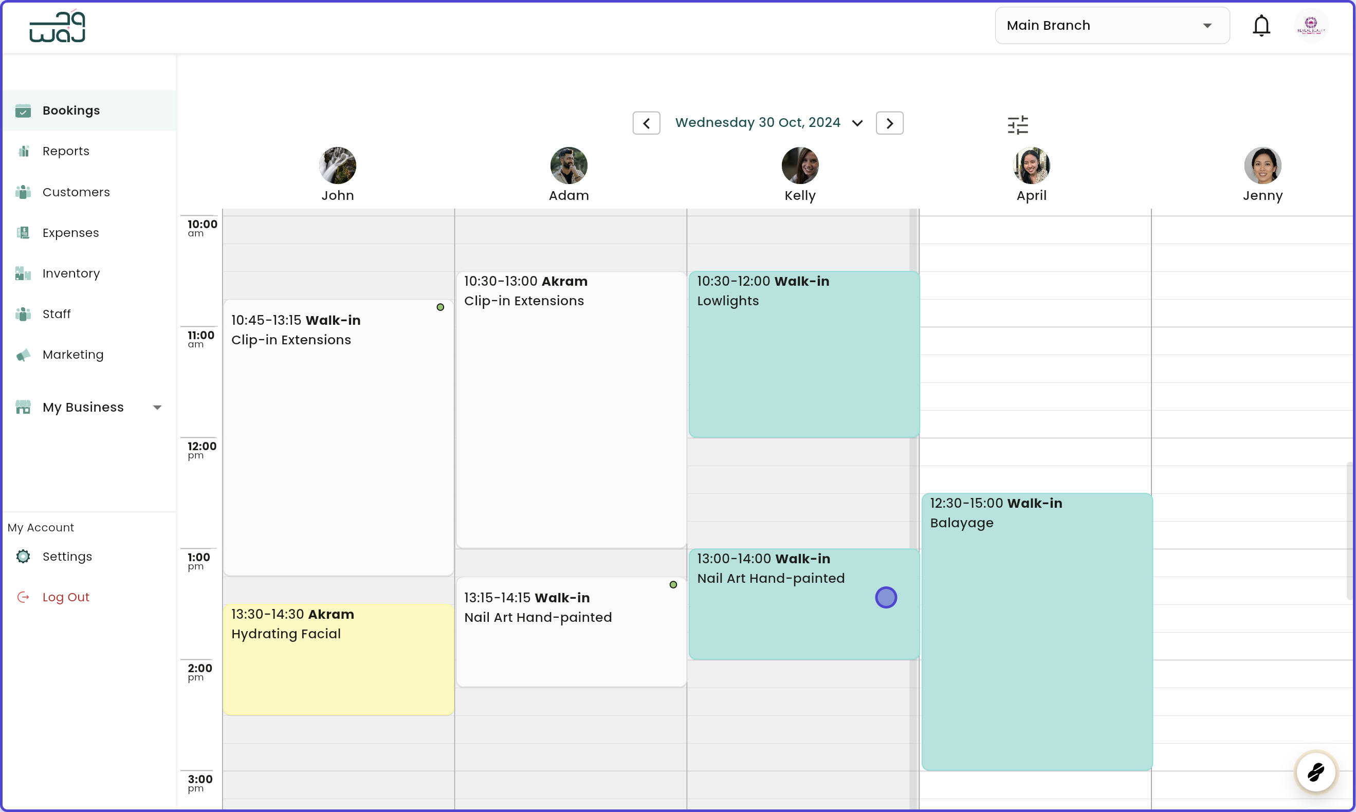Calendar and bookings marking booking as no show screenshot