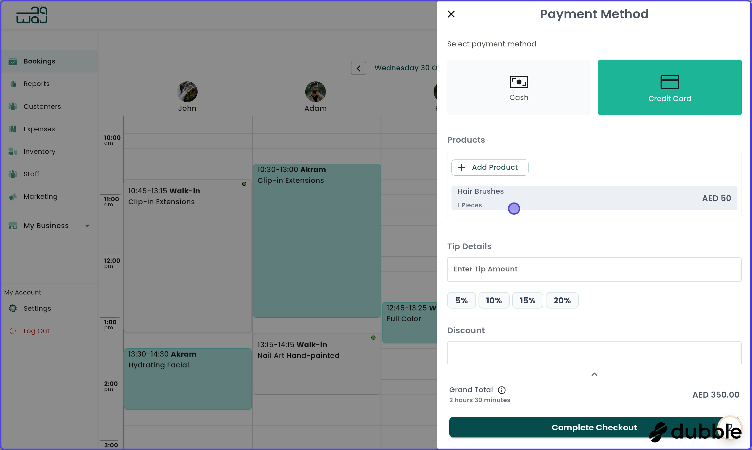 Calendar and bookings sell products screenshot