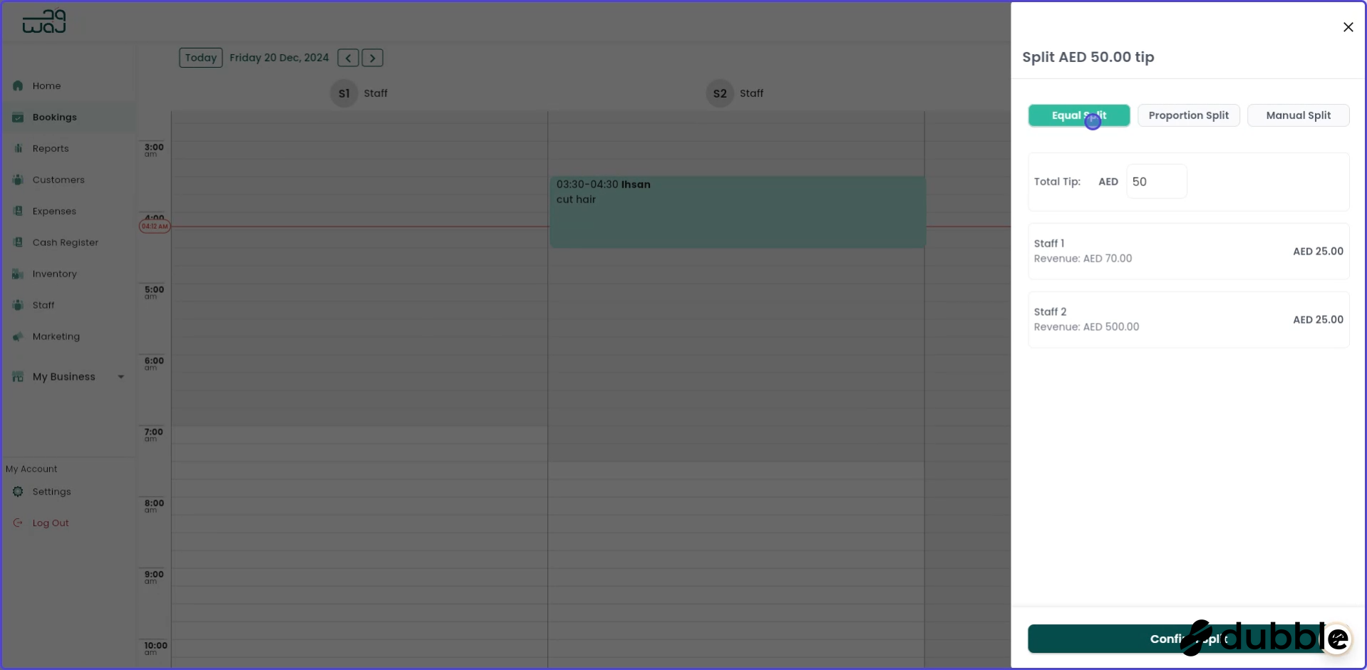 Calendar and bookings split tips screenshot