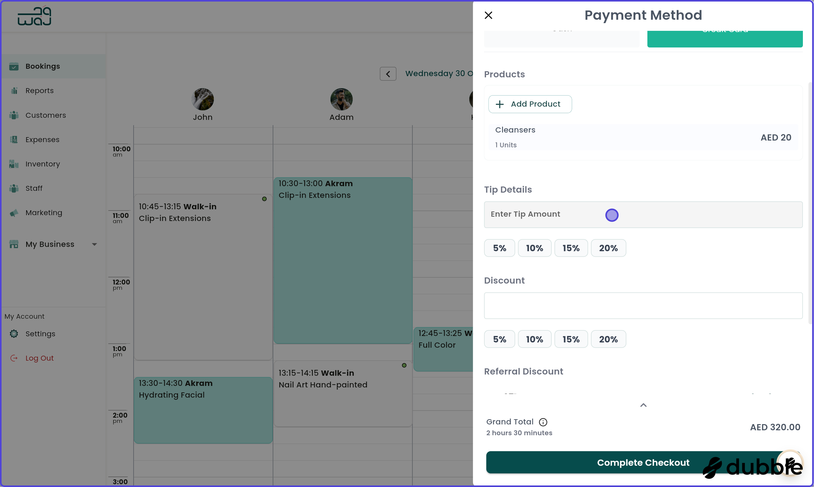Calendar and bookings tip screenshot