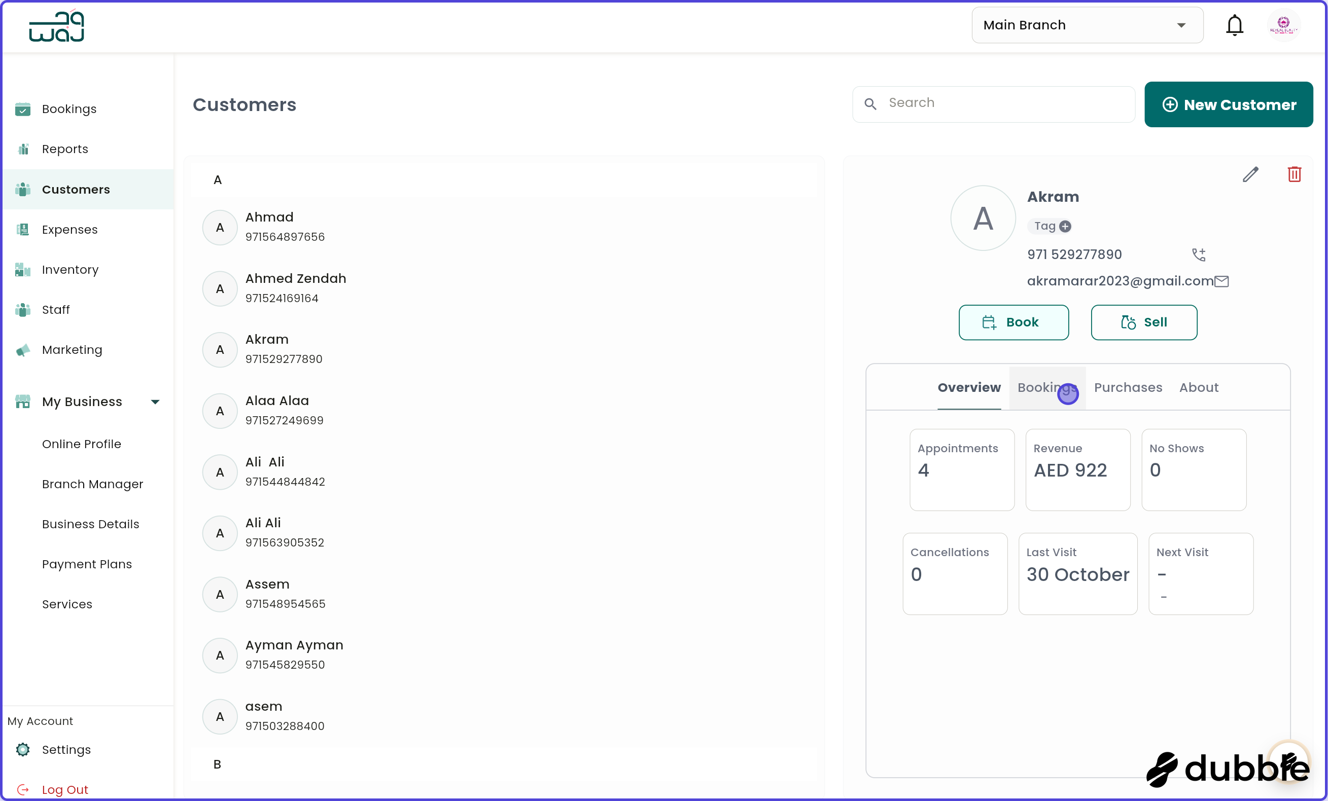 Customers viewing customer details screenshot