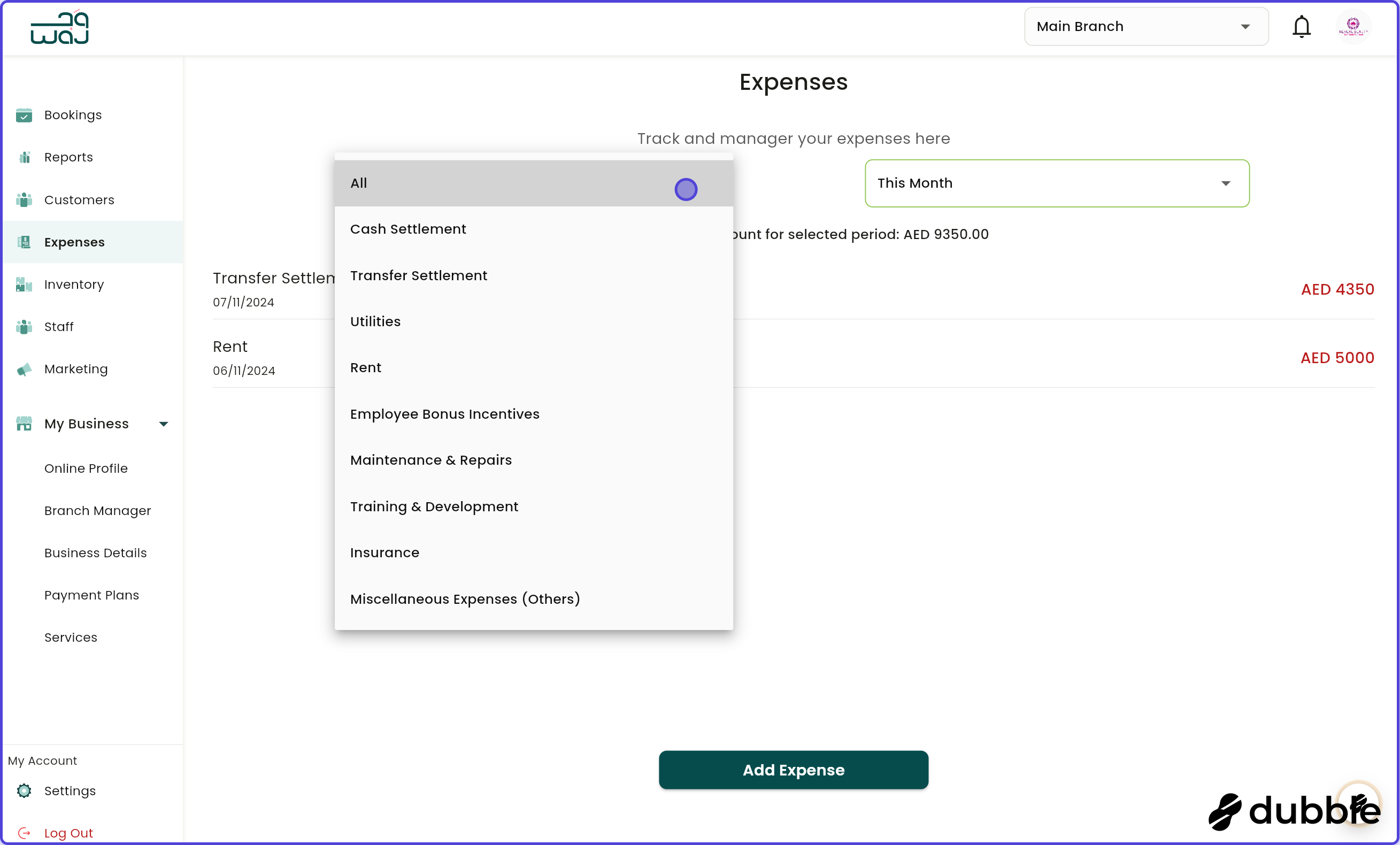 Expenses managing and filtering expenses screenshot