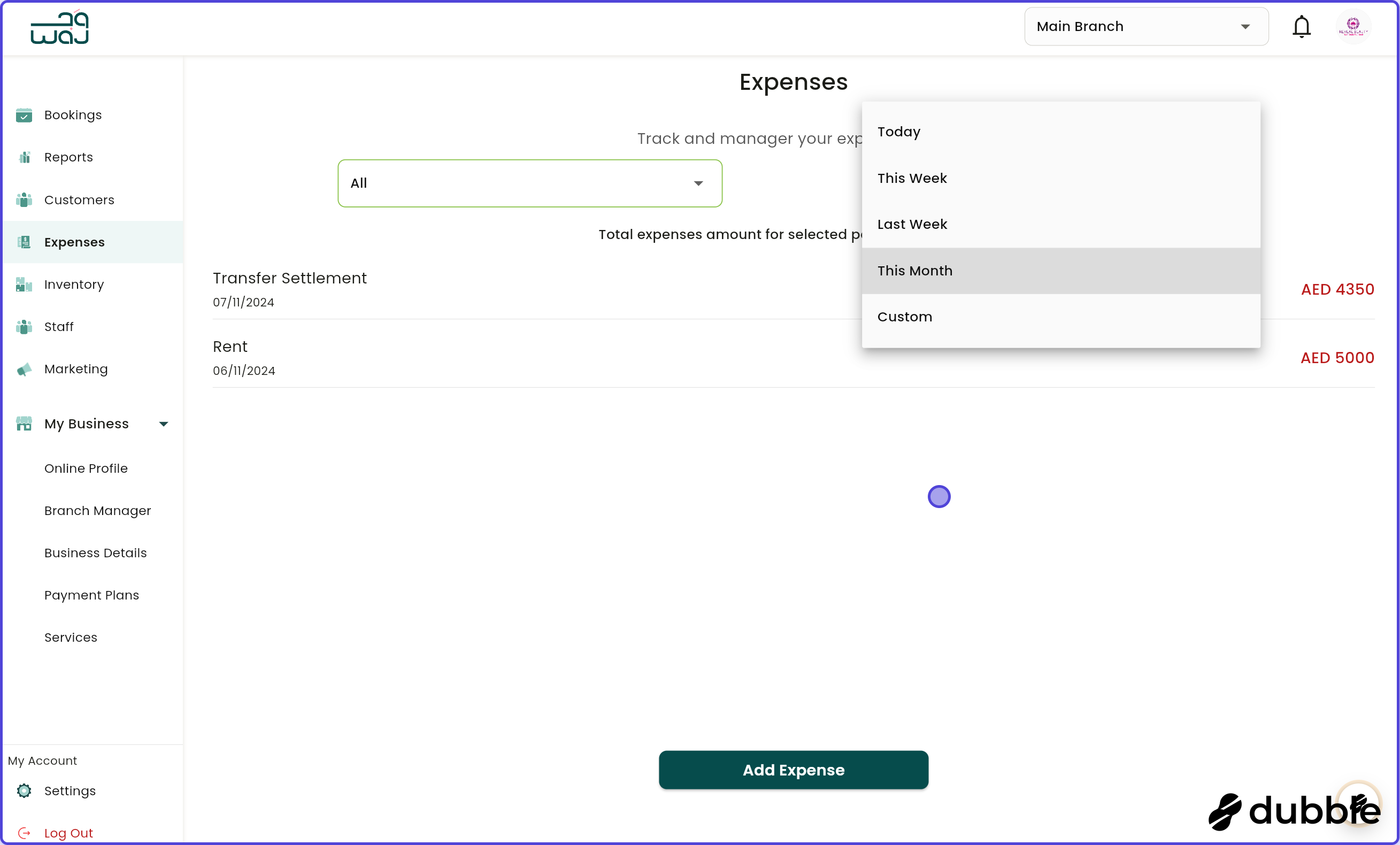 Expenses managing and filtering expenses screenshot