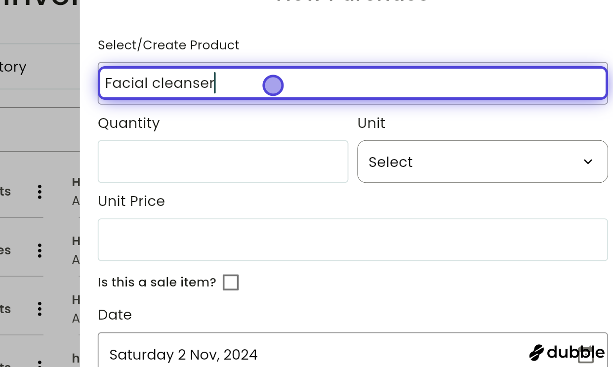 Inventory new purchase screenshot