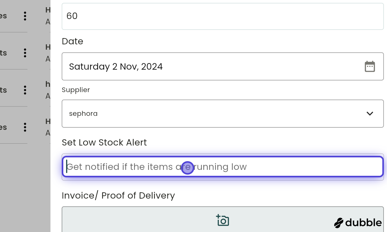 Inventory new purchase screenshot