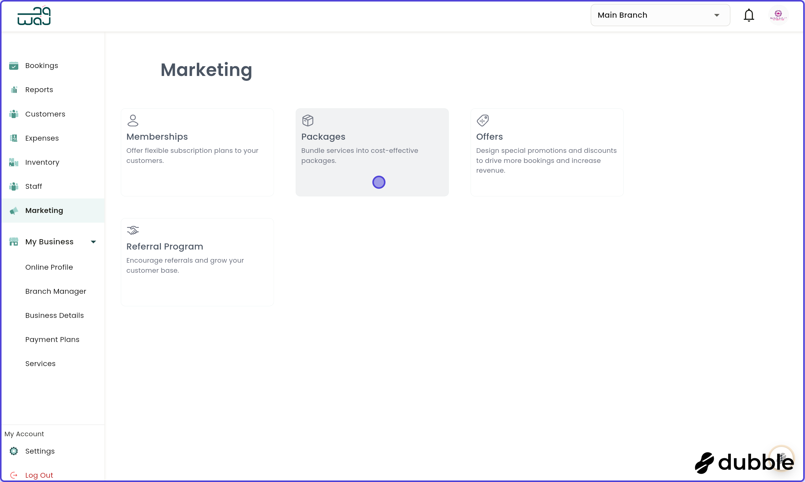 Marketing packages screenshot