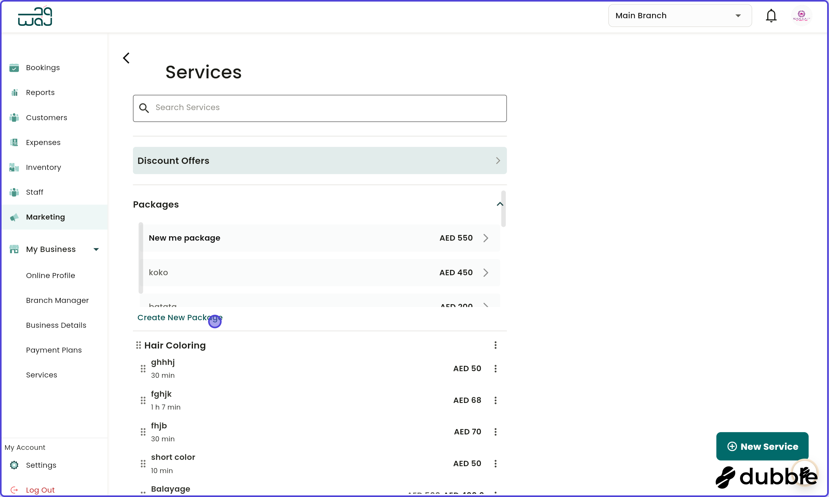 Marketing packages screenshot