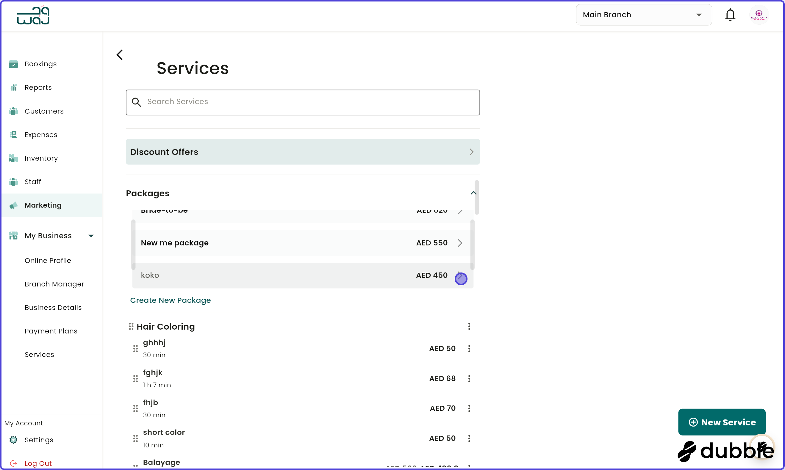 Marketing packages screenshot