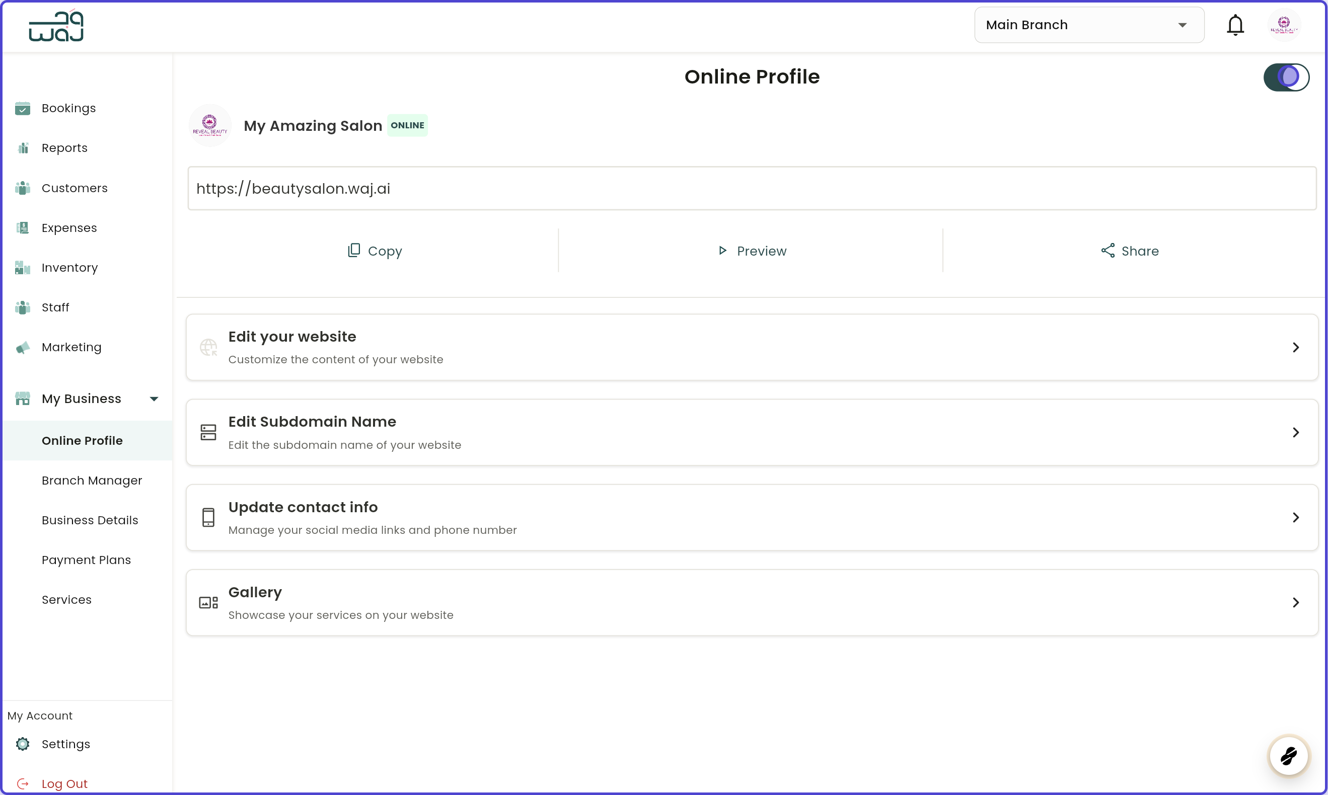 Online profile activate deactivate online profile screenshot
