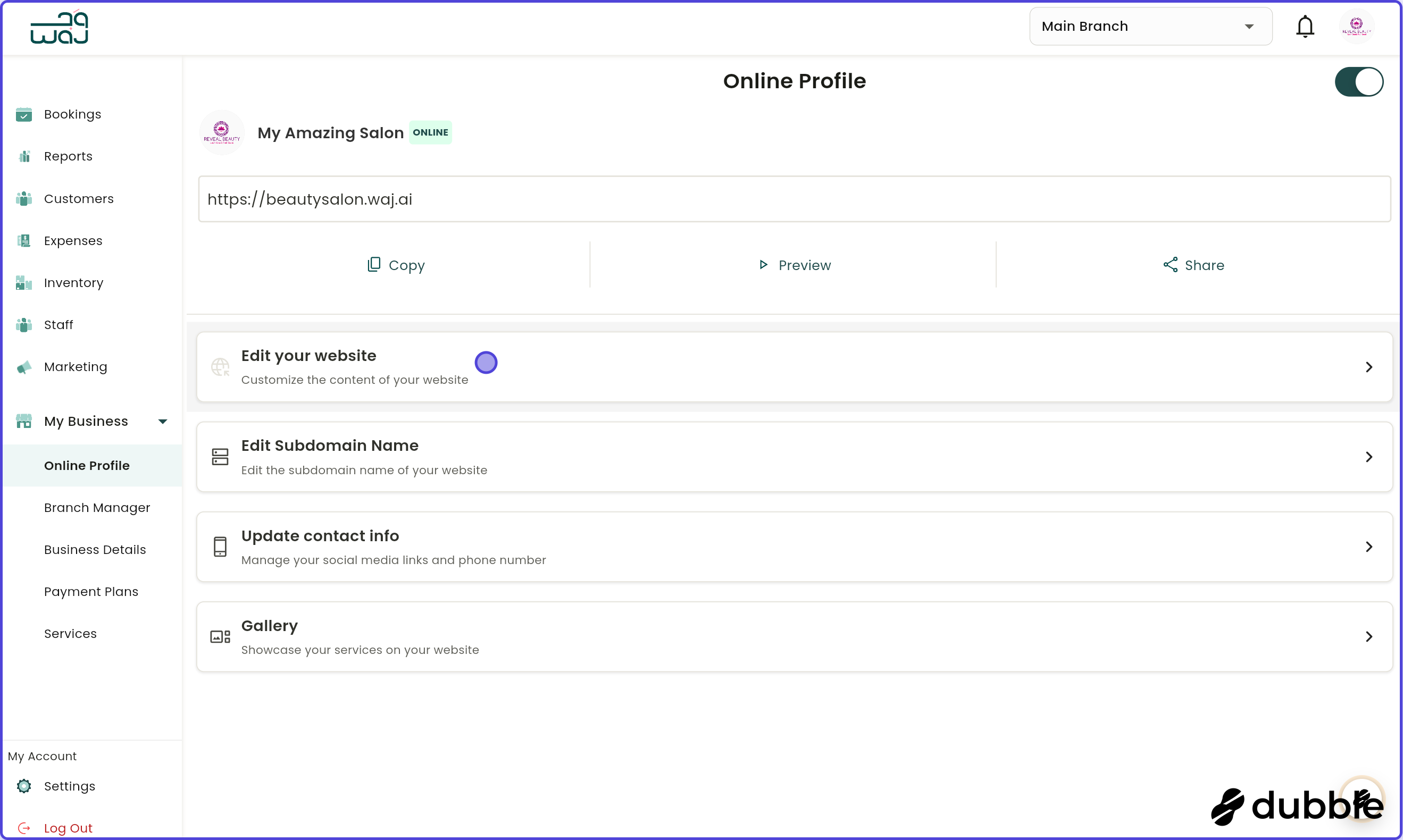 Online profile edit website screenshot