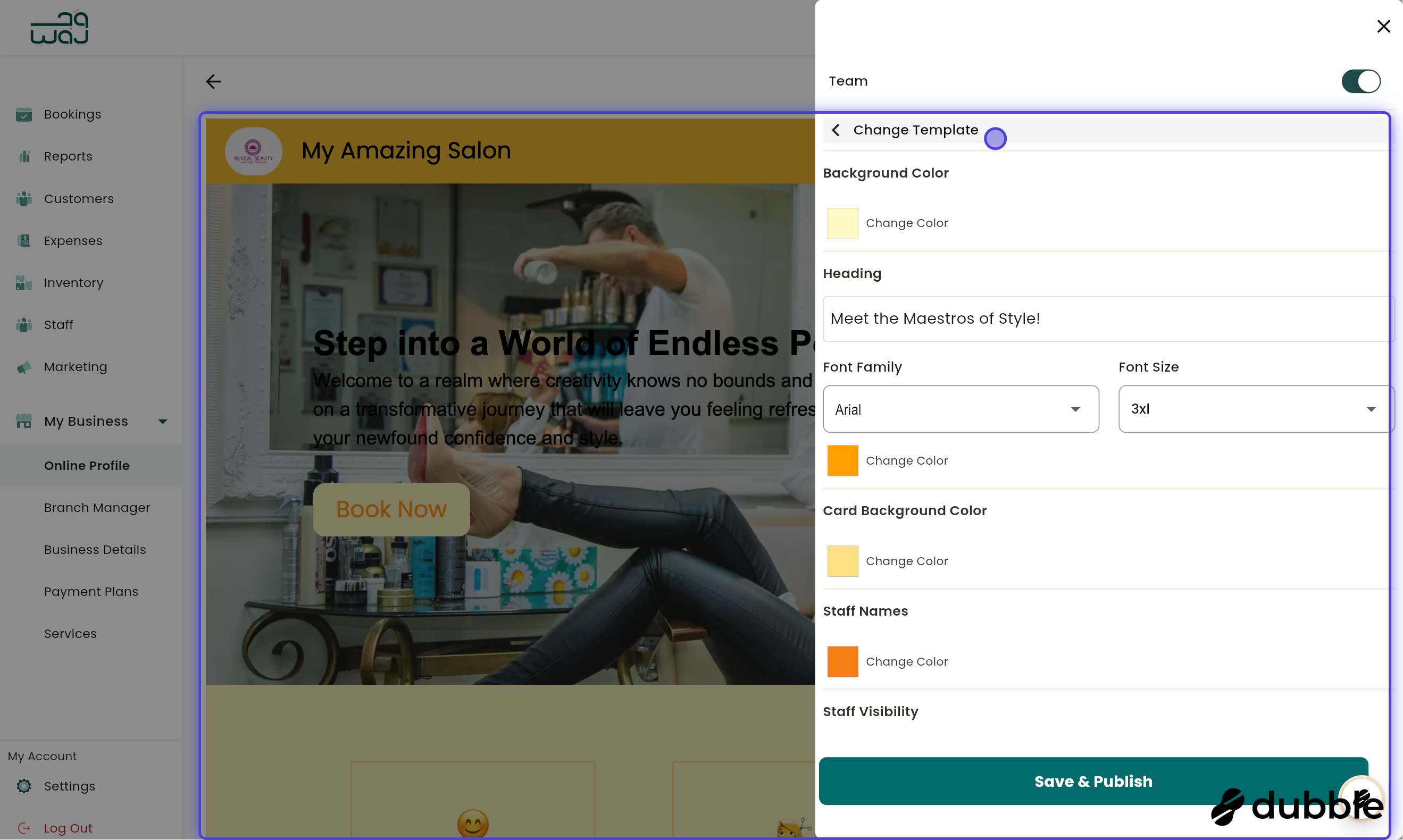Online profile edit website manage staff visbility screenshot