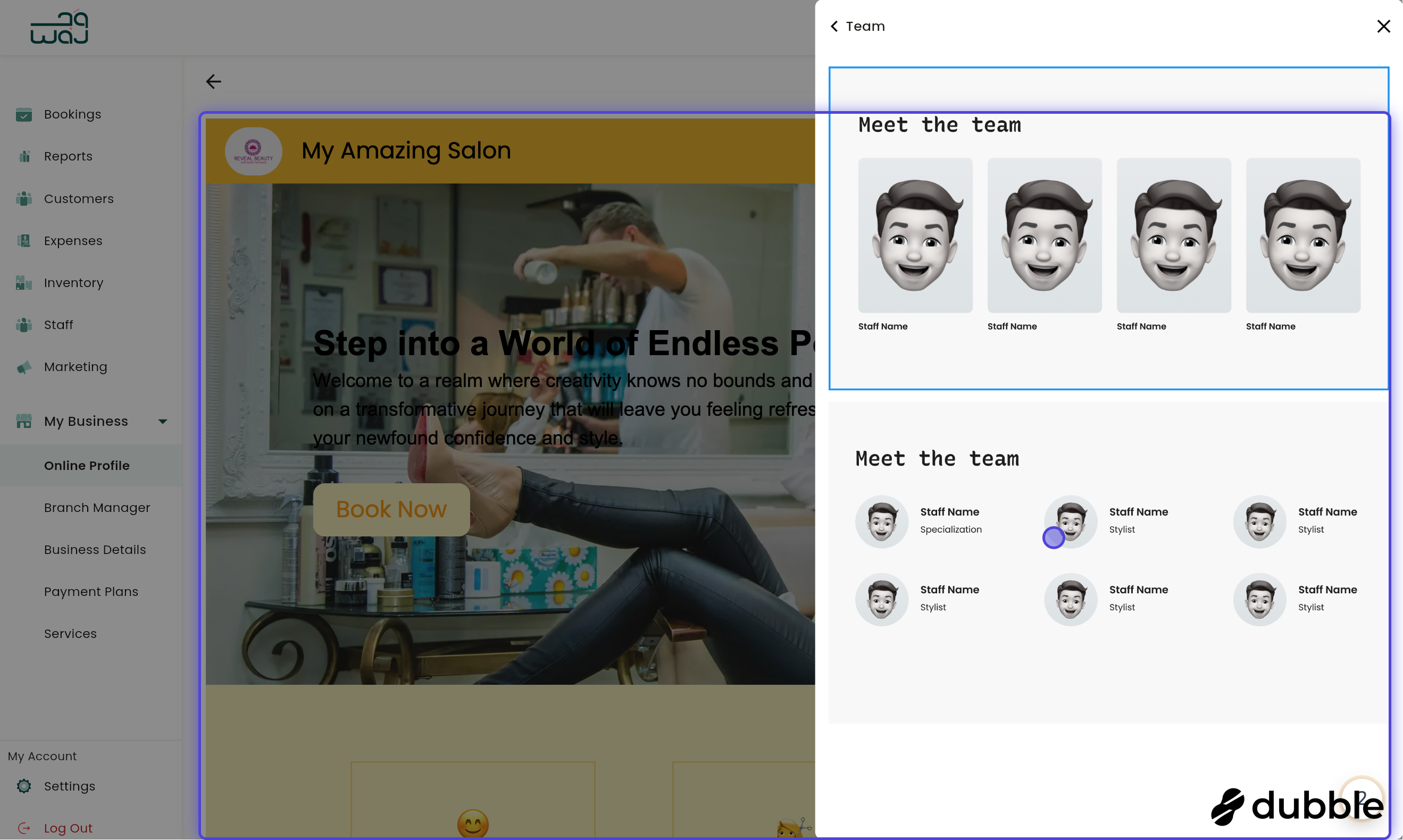 Online profile edit website manage staff visbility screenshot