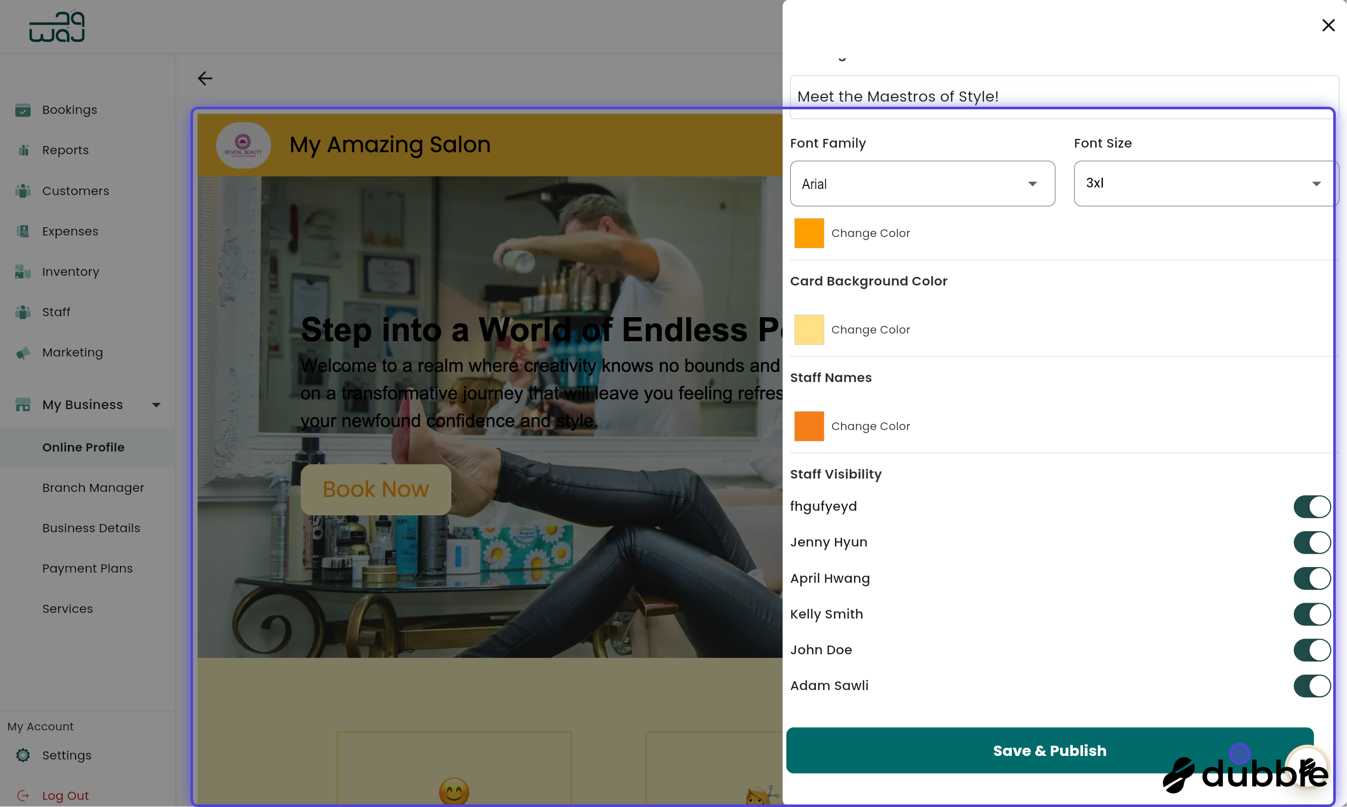 Online profile edit website manage staff visbility screenshot
