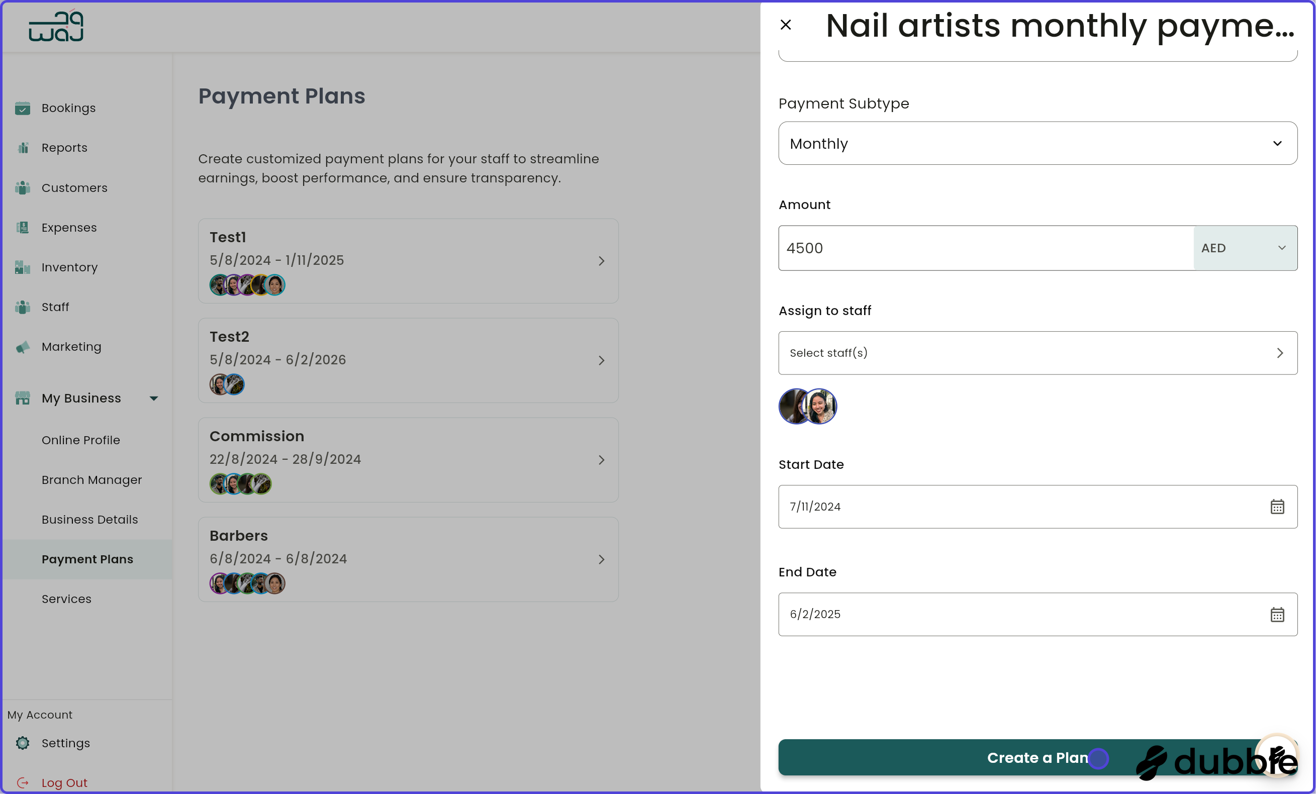 Payment plans add new payment plan screenshot