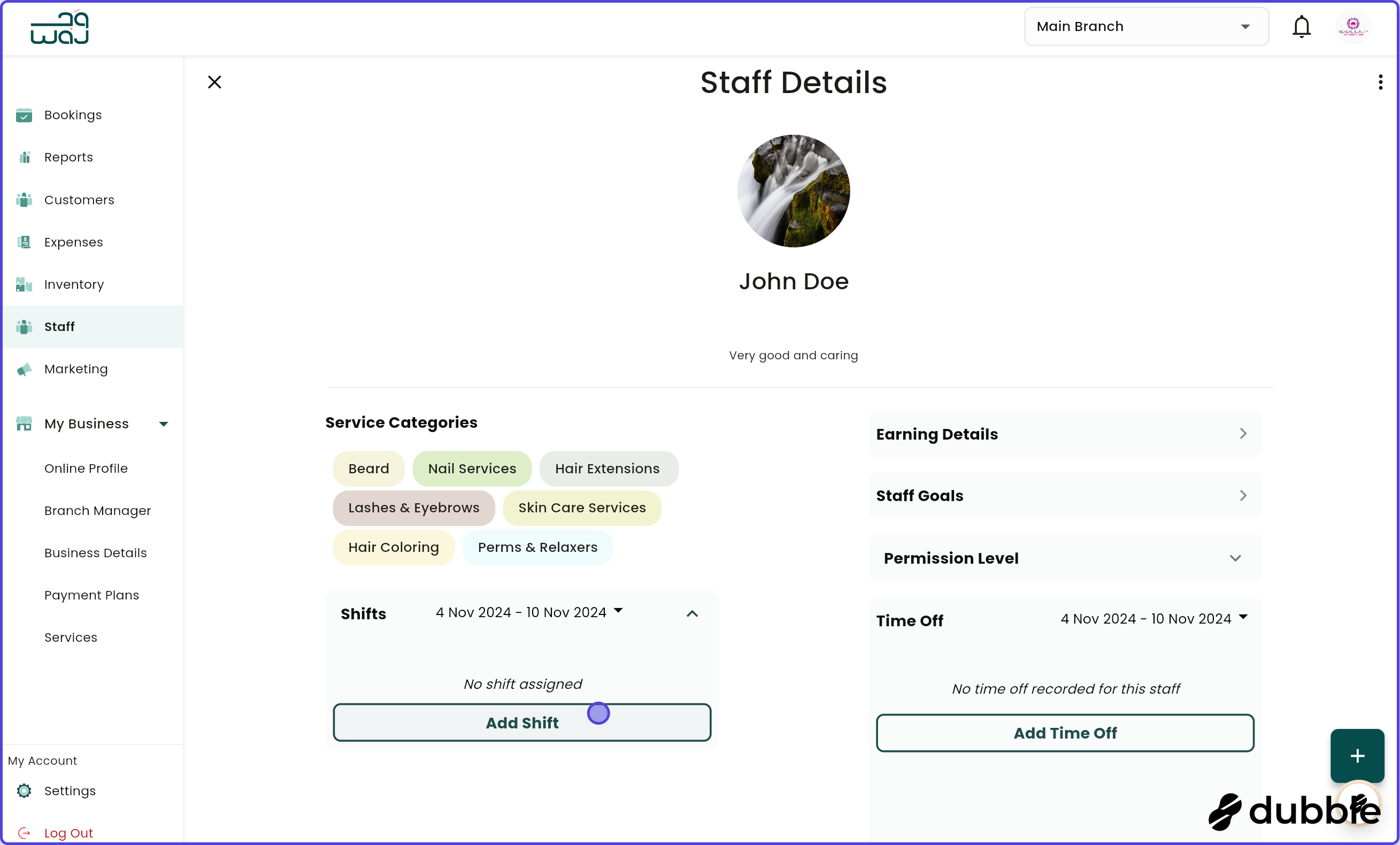 Staff manage staff details manage shifts screenshot
